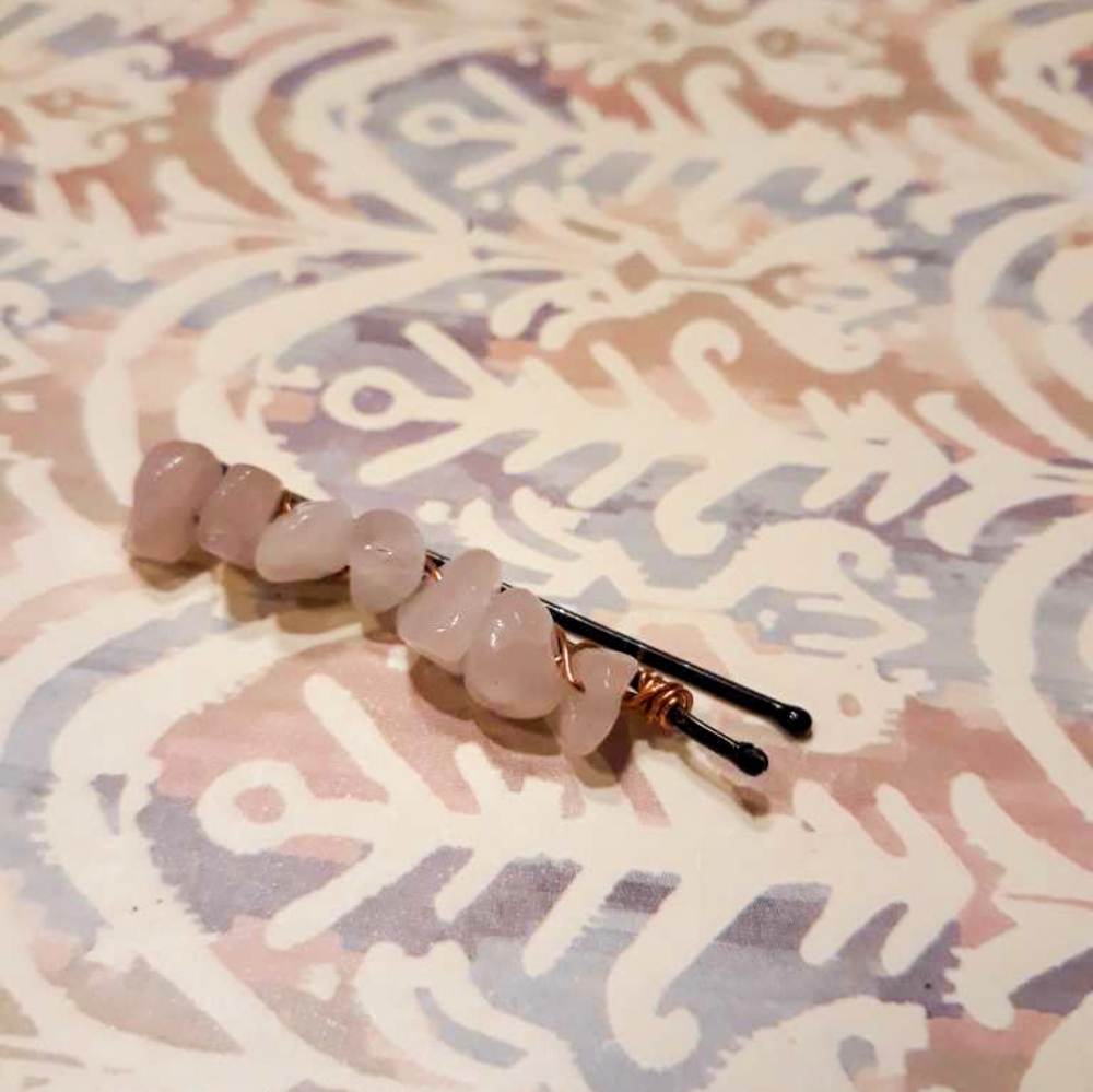 2 Rose Quartz Wrapped Bobby Pins